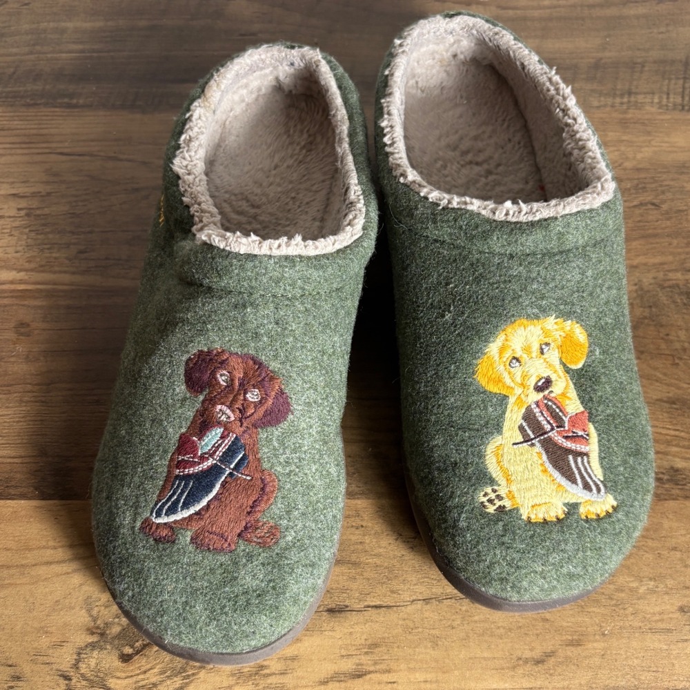 LL Bean Dog Embroidered Cozy Lined Clog Slippers Womens 10 Cottagecore Dog Mom